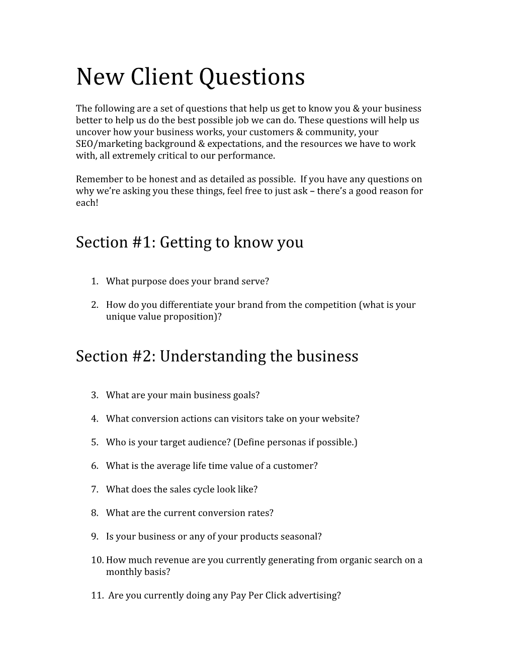 New Client Questions