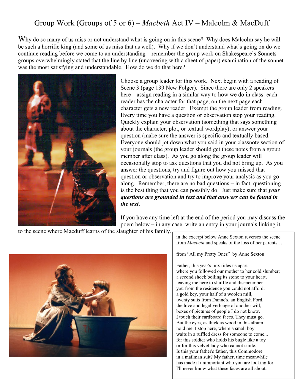Group Work (Groups of 5 Or 6) Macbeth Act IV Malcolm & Macduff