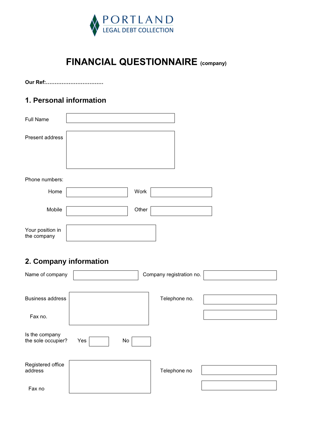 FINANCIAL QUESTIONNAIRE(Company)