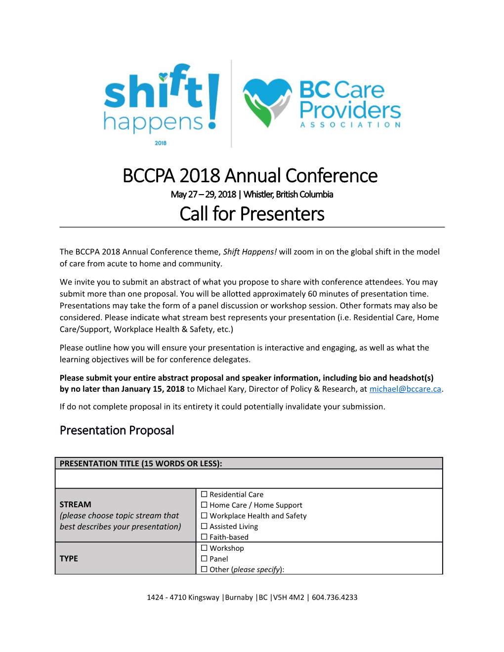 BCCPA 2018 Annual Conference May 27 29, 2018 Whistler, British Columbia