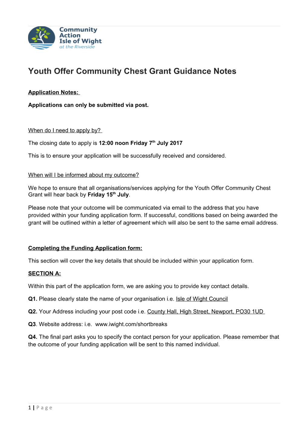 Youth Offer Community Chest Grant Guidance Notes