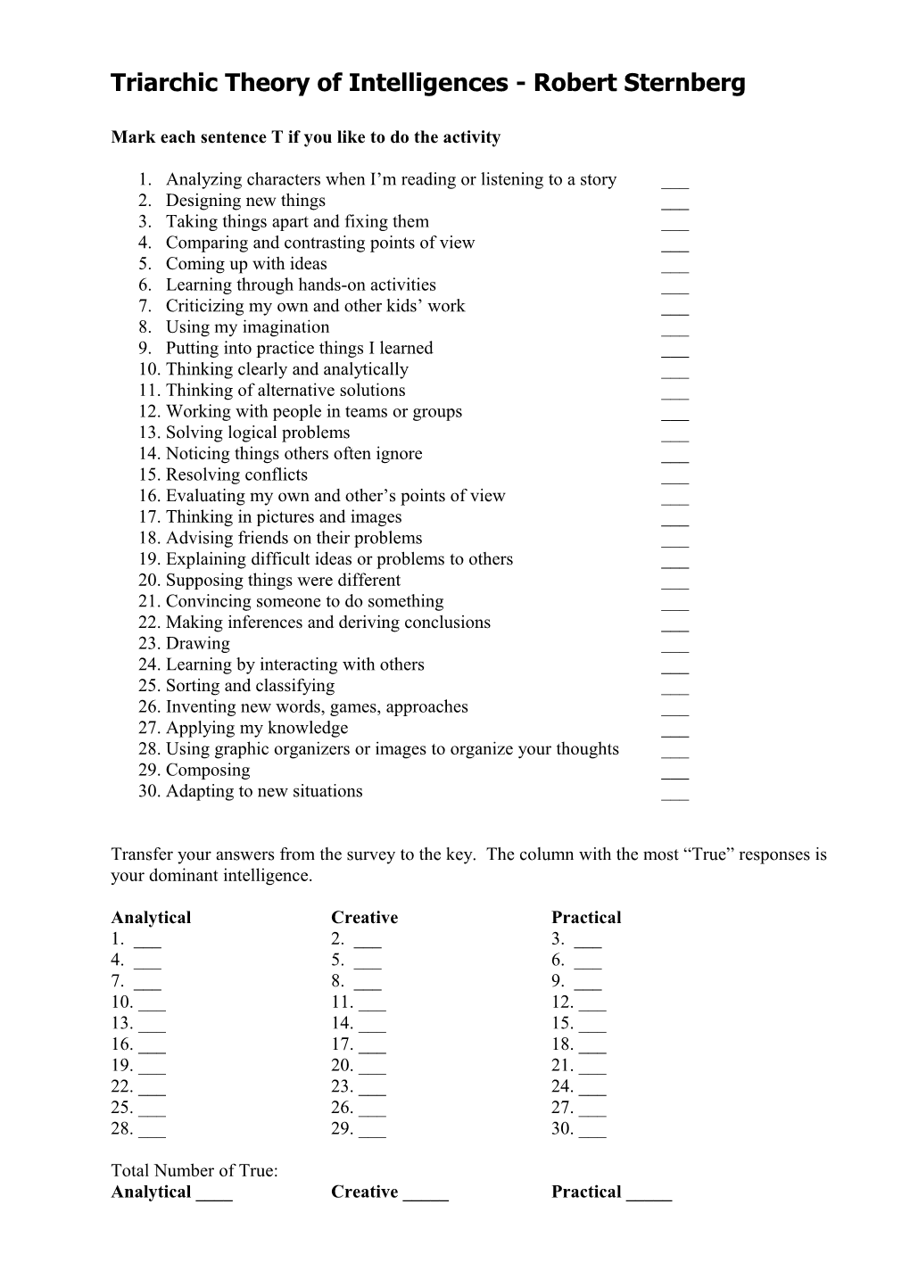 Triarchic Theory of Intelligences - Robert Sternberg