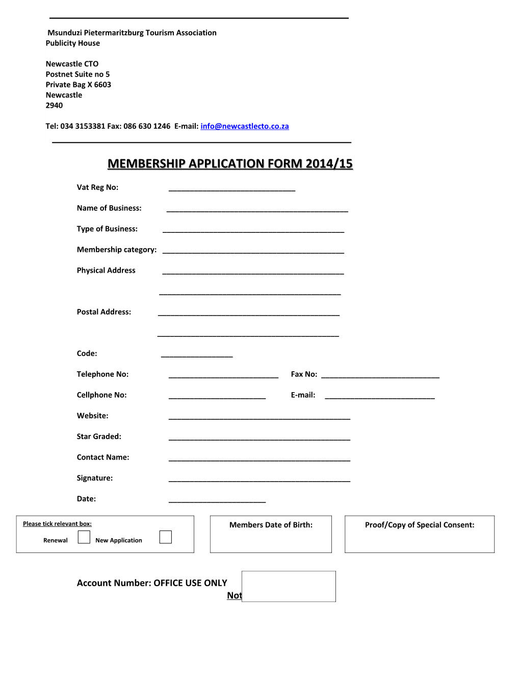 Membership Application Form 2014/15