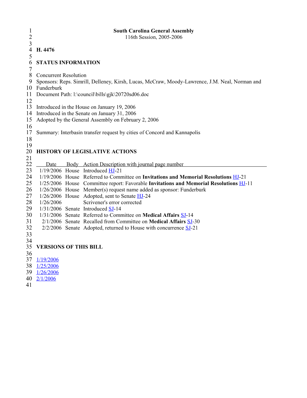 2005-2006 Bill 4476: Interbasin Transfer Request by Cities of Concord and Kannapolis