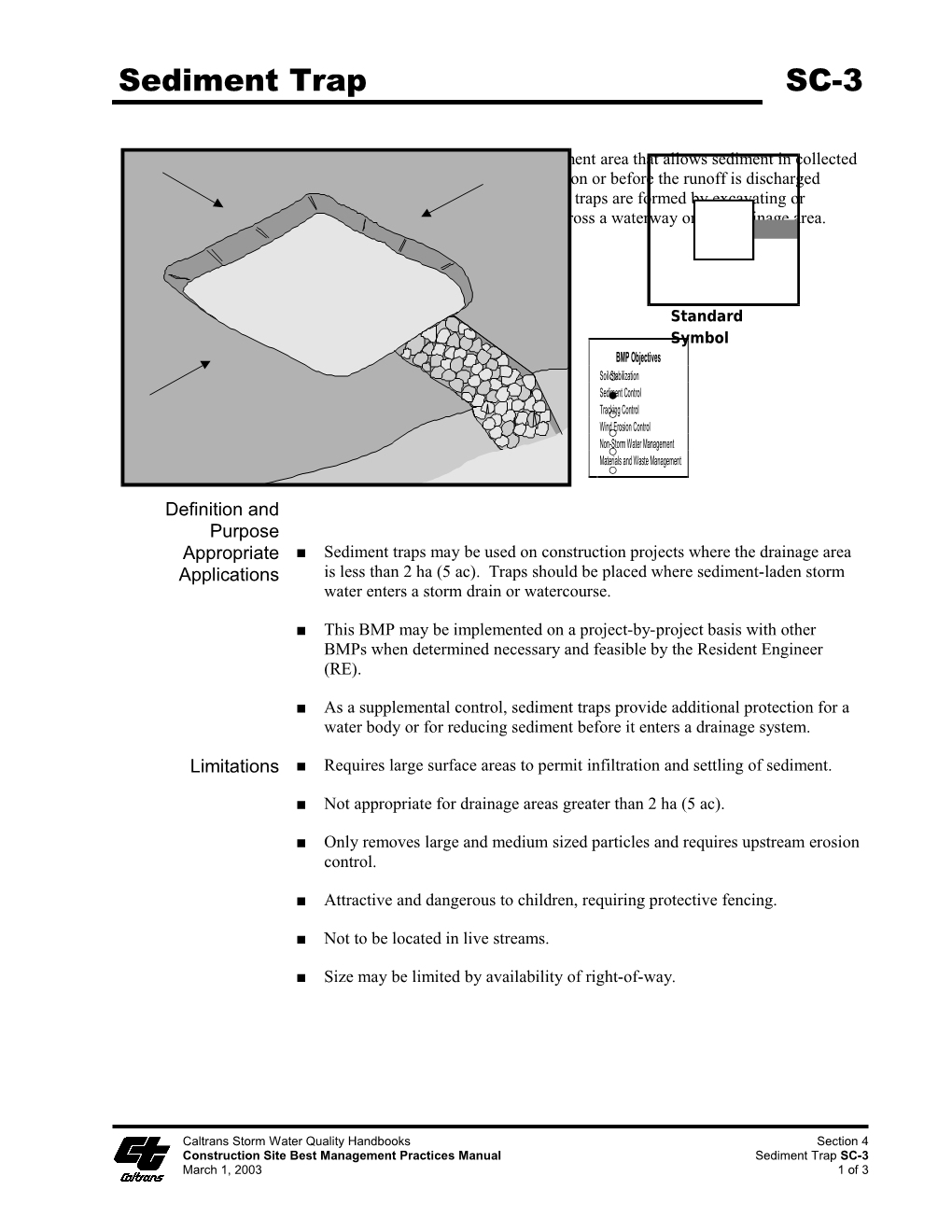 Construction Site Best Management Practices Manualsediment Trap SC-3