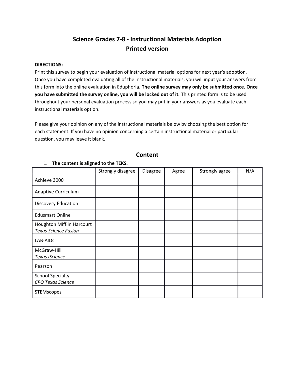 Science Grades 7-8 - Instructional Materials Adoption