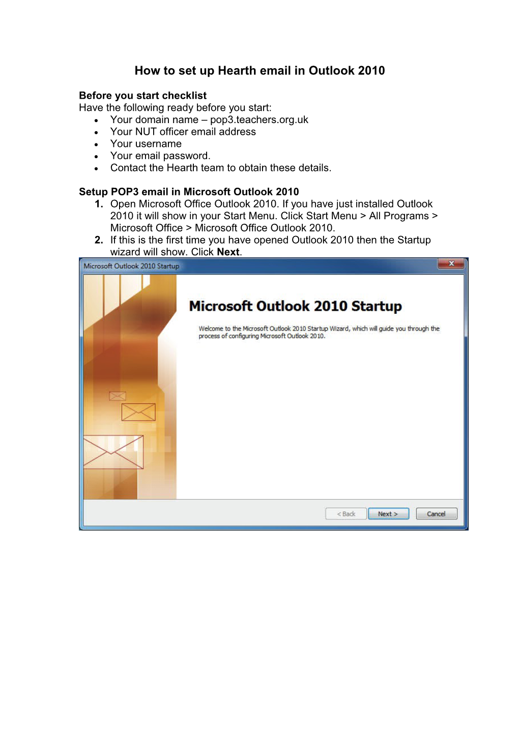 How to Set up Hearth Email in Outlook 2010