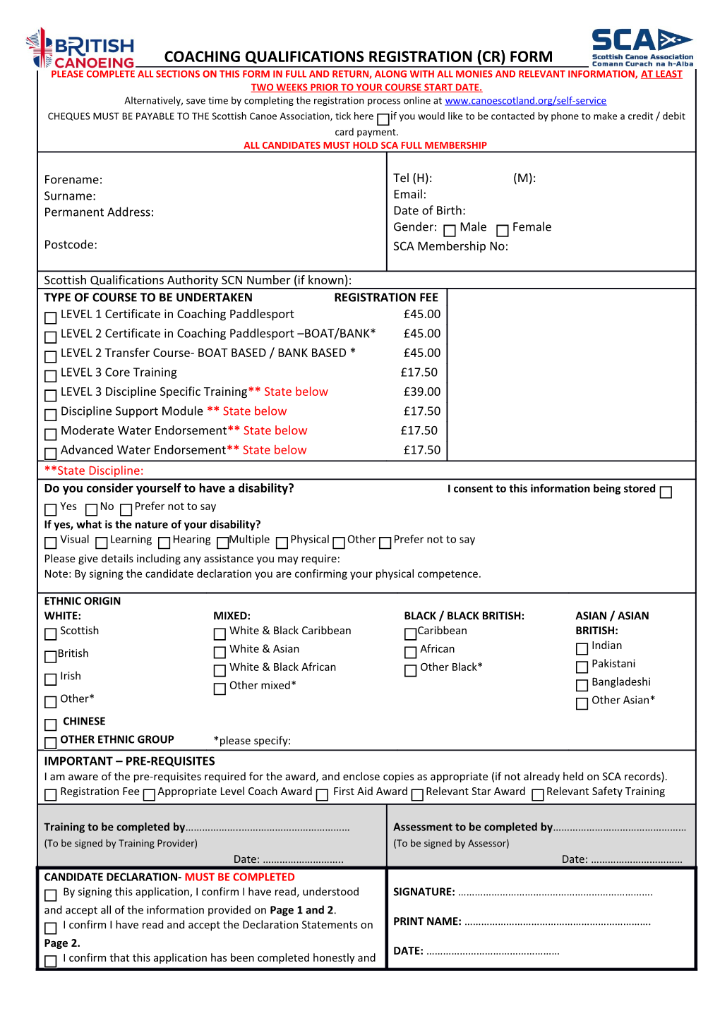 Coaching Qualifications Registration (Cr) Form