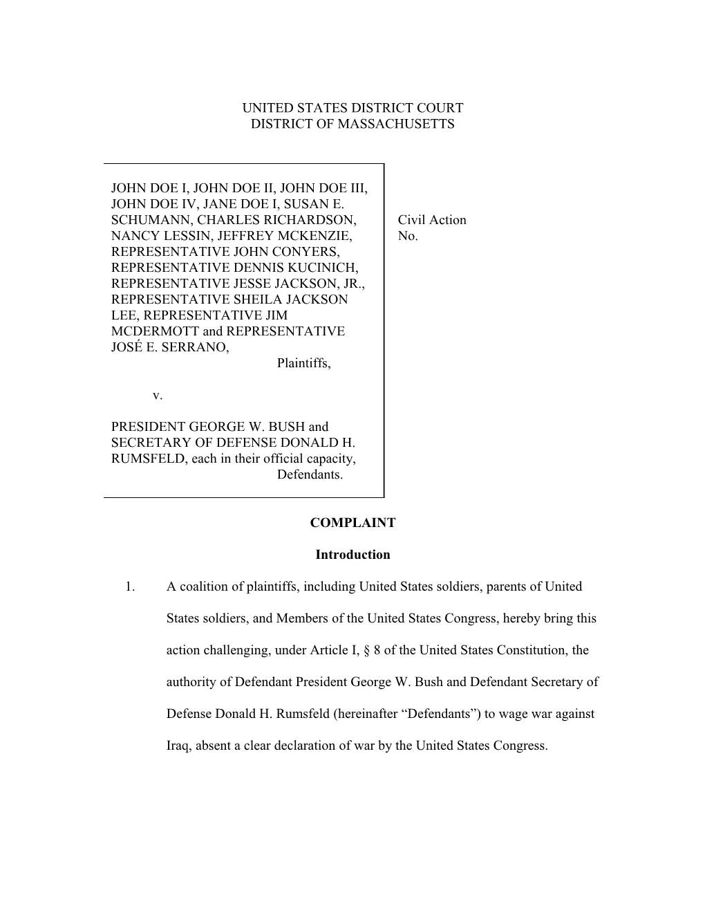 Final Draft Complaint Re Challenge to War (JZS2012;1)