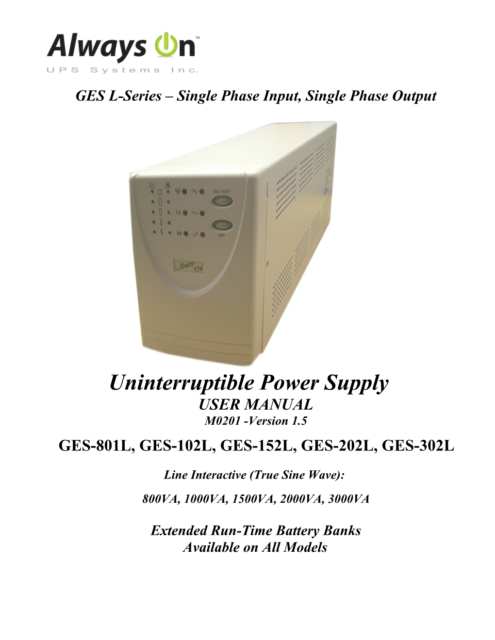 GES L-Series Single Phase Input, Single Phase Output