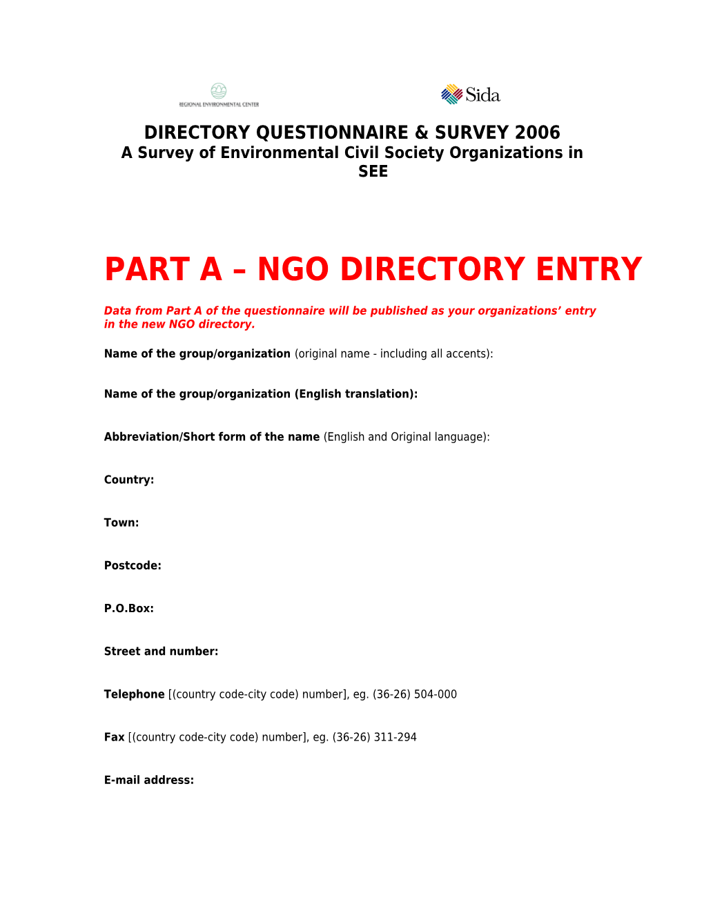 Part a Ngo Directory Entry