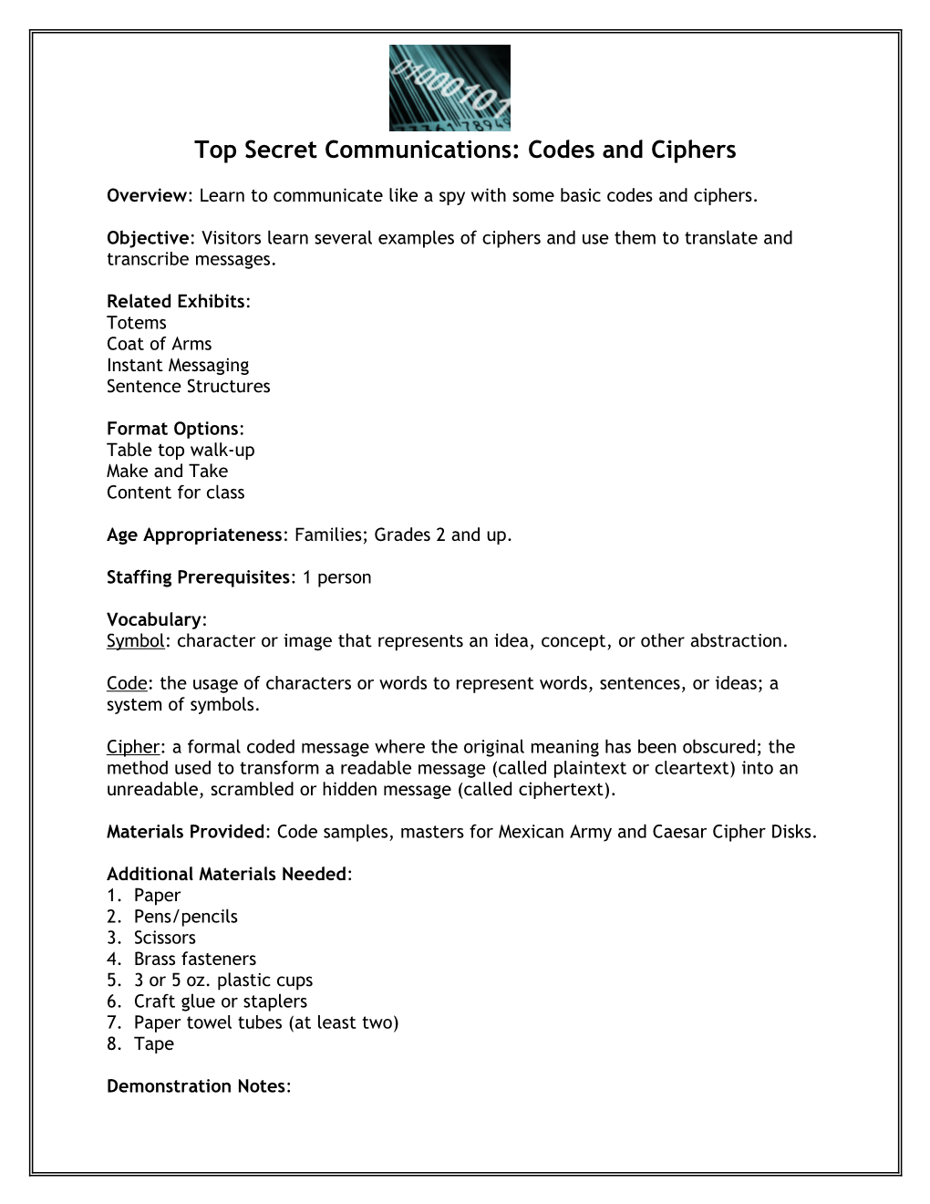 Top Secret Communications: Codes and Ciphers