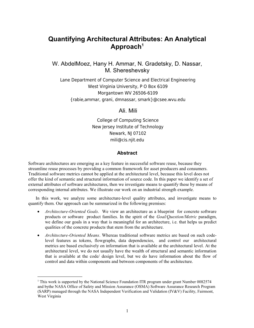 Quantifying Architectural Attributes: an Analytical Approach