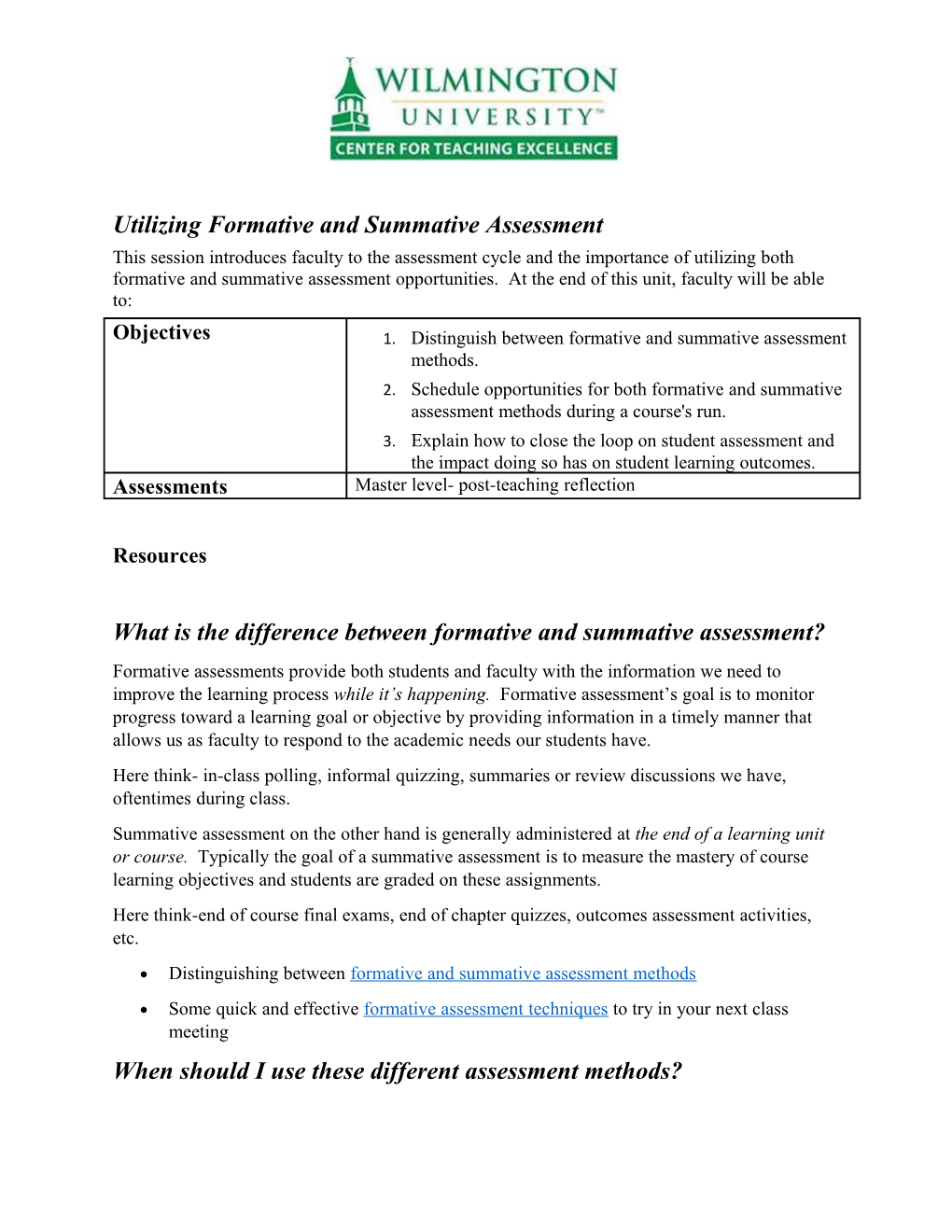 Utilizing Formative and Summative Assessment