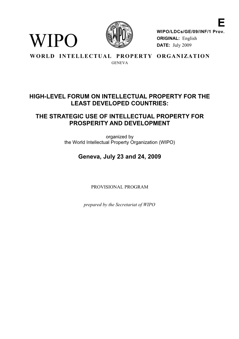 High-Level Forum on Intellectual Property for the LEAST DEVELOPED COUNTRIES
