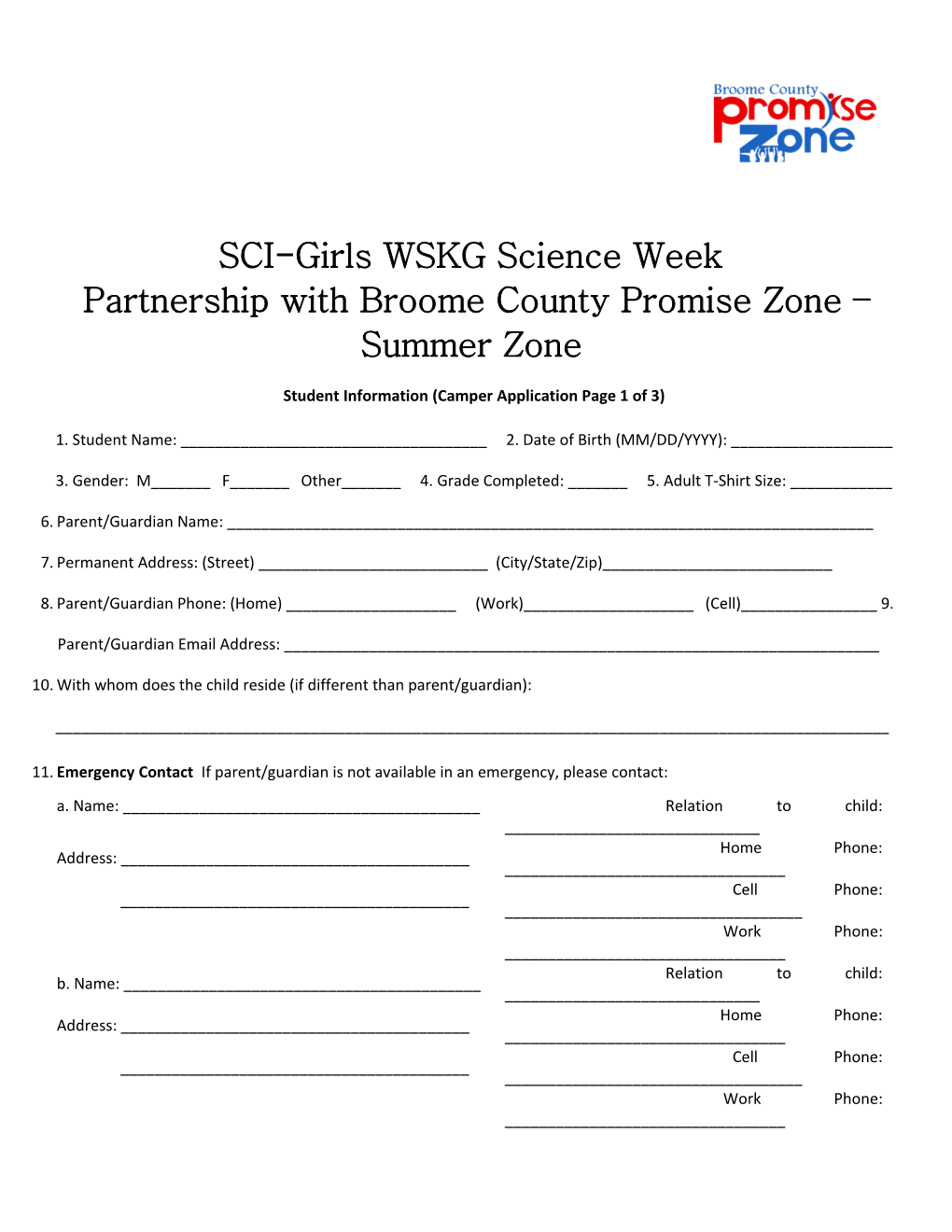 Partnership with Broome County Promise Zone Summer Zone