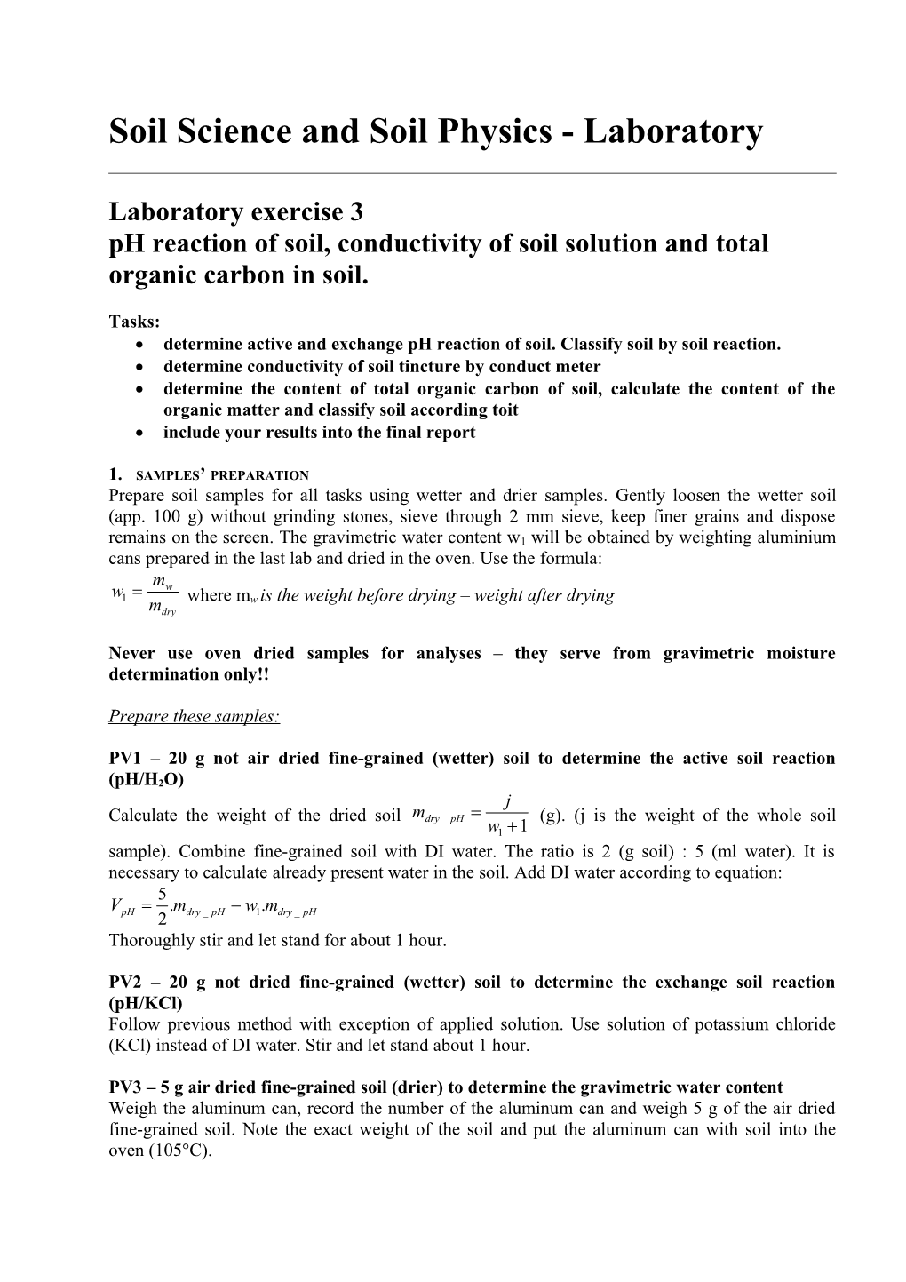 Soil Science and Soil Physics - Laboratory