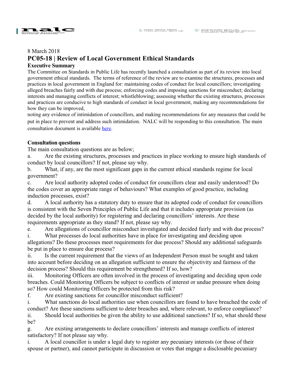PC05-18 Review of Local Government Ethical Standards