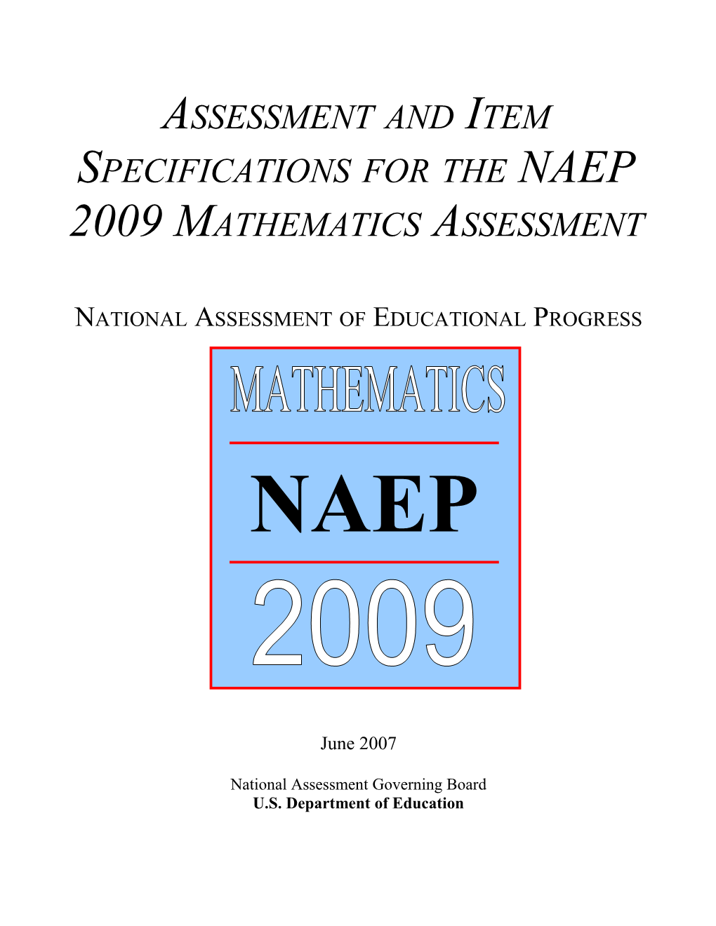 Assessment and Item Specifications for the NAEP 2009 Mathematics Assessment
