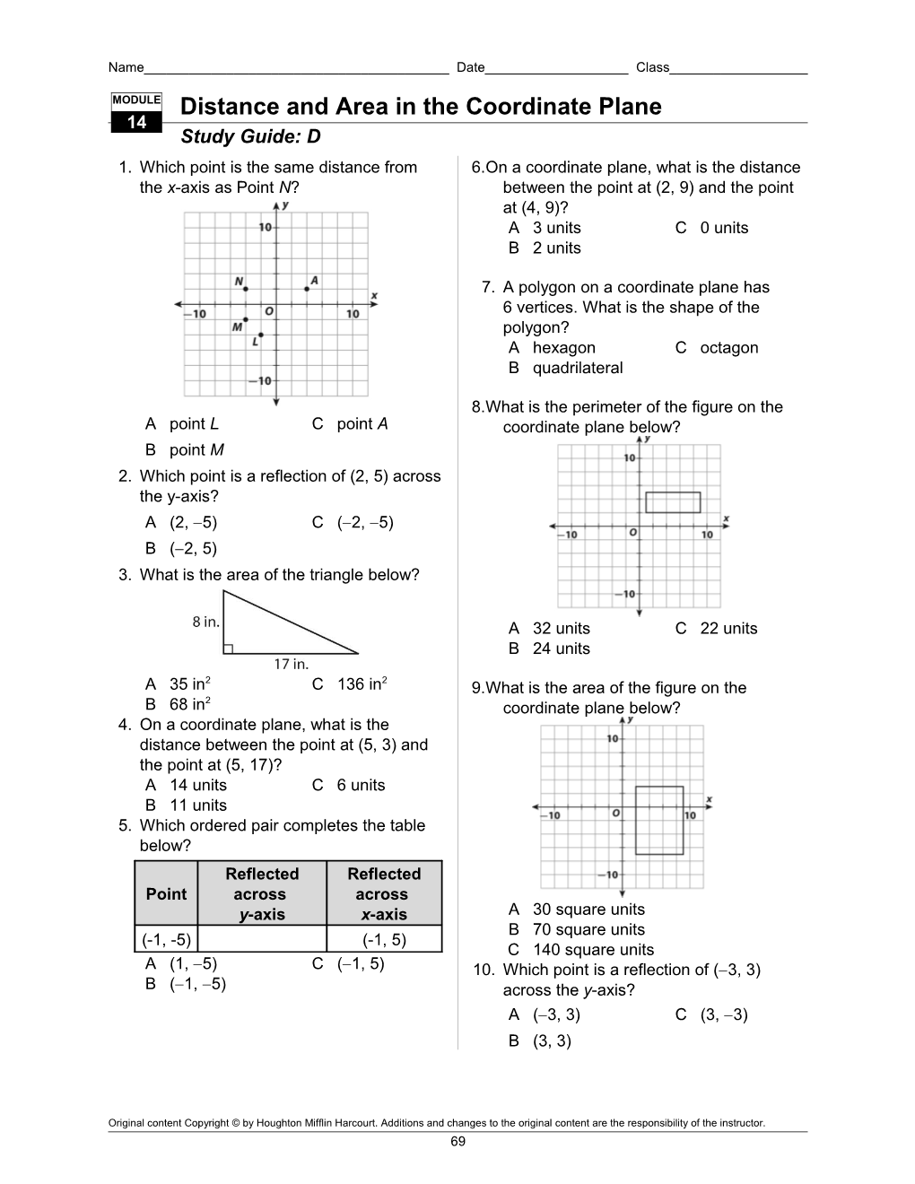 1.Which Point Is the Same Distance from the X-Axis As Point N?