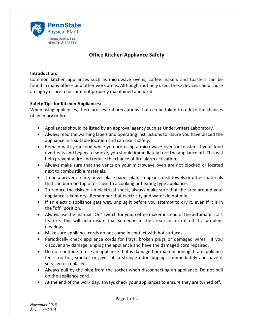 Office Kitchen Appliance Safety