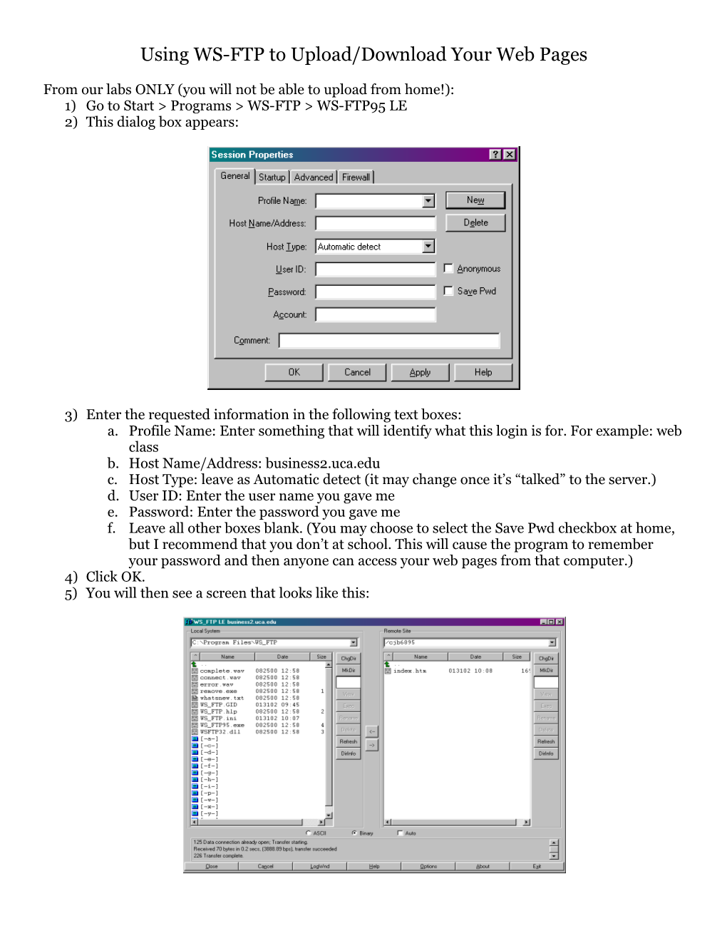 Using WS-FTP to Upload Your Web Pages