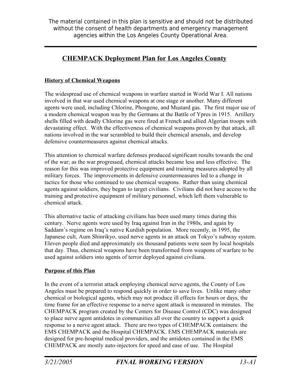 Executive Summary for EMS Controlled CHEMPACK Deployment