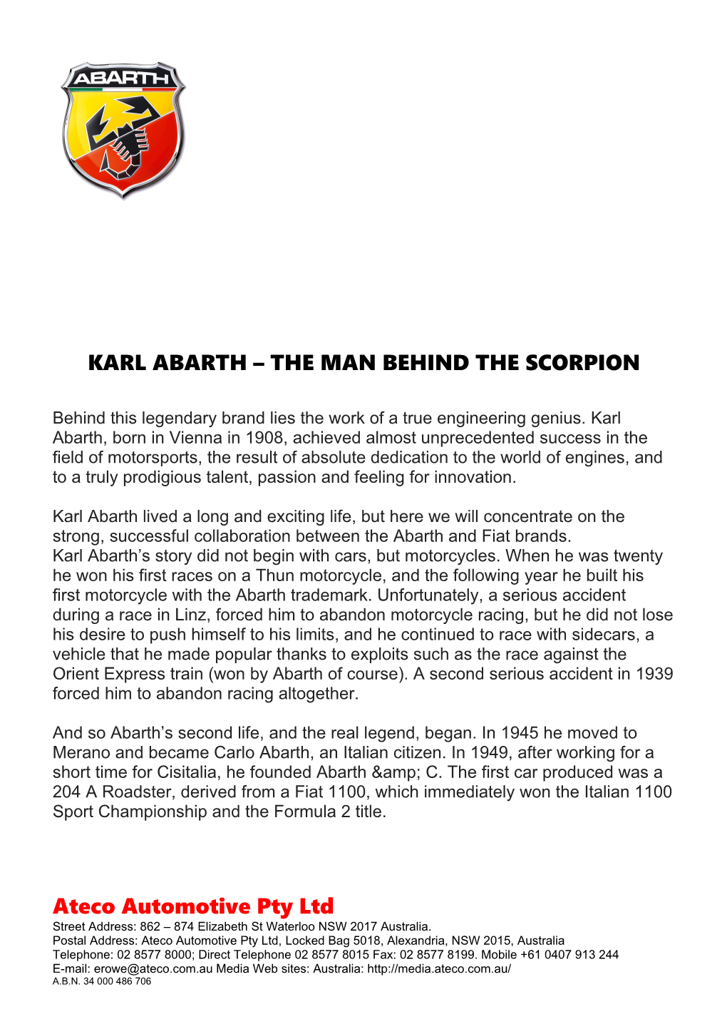 Karl Abarth the Man Behind the Scorpion
