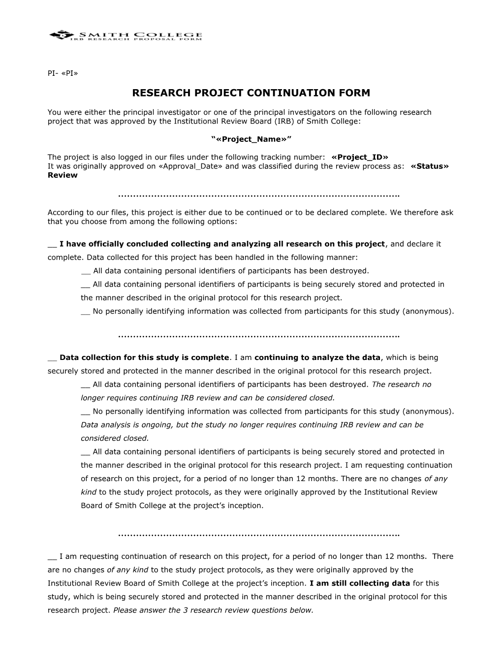 Research Project Continuation Form