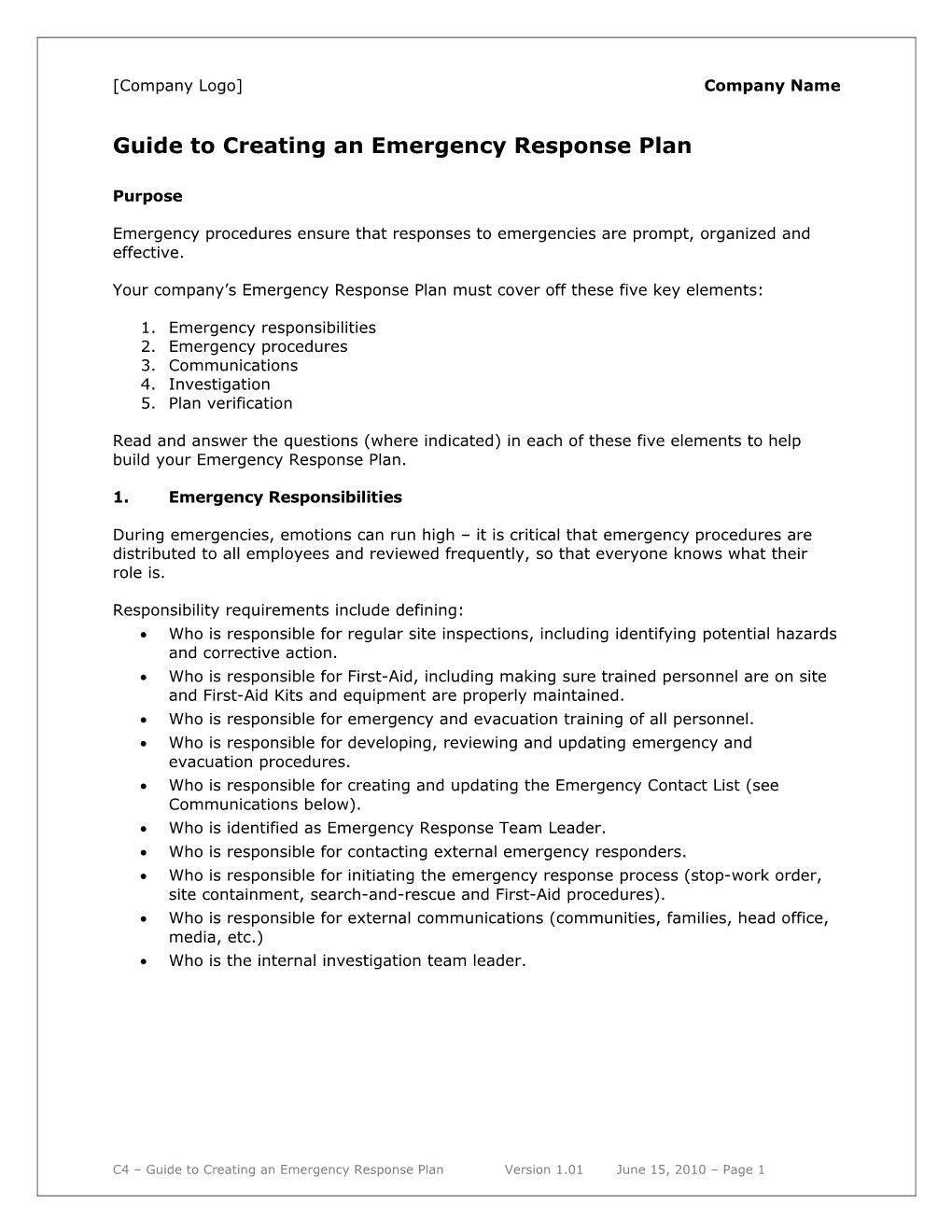 Guide to Creating an Emergency Response Plan