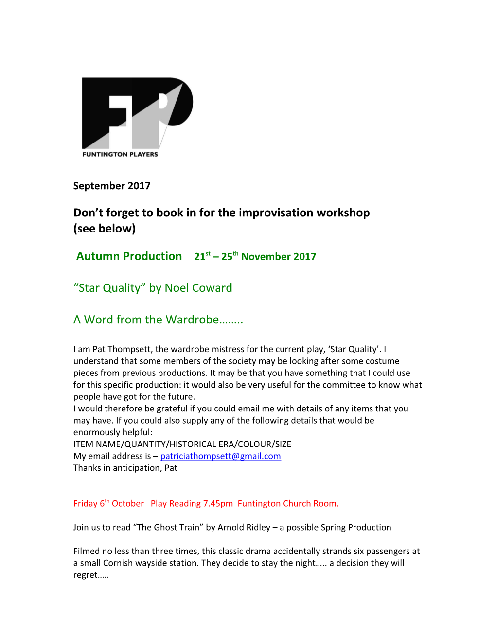 Don T Forget to Book in for the Improvisation Workshop