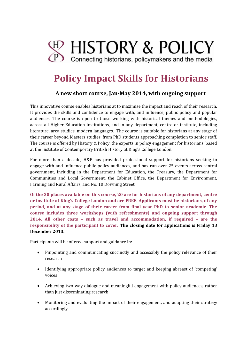 Policy Impact Skills for Historians