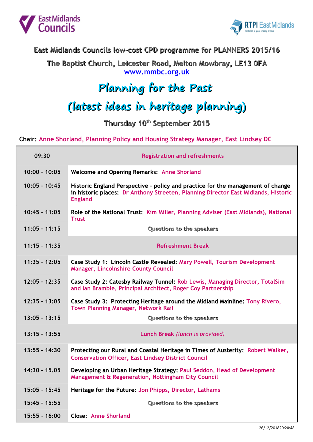 East Midlands Councils Low-Cost CPD Programme for PLANNERS 2015/16