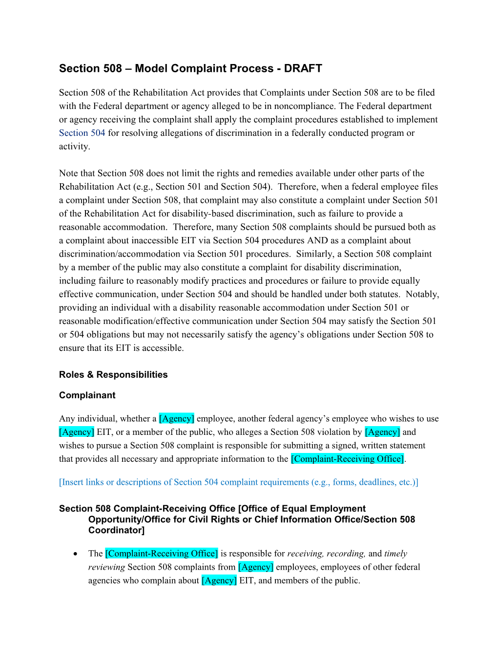 Section 508 Model Complaint Process - DRAFT