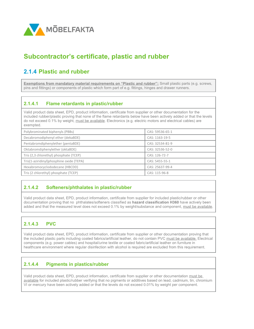 Subcontractor S Certificate, Plastic and Rubber