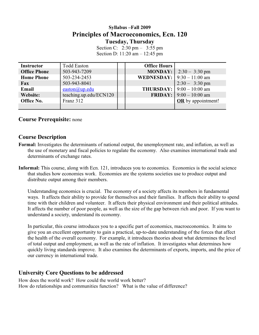 Syllabus Fall 2009