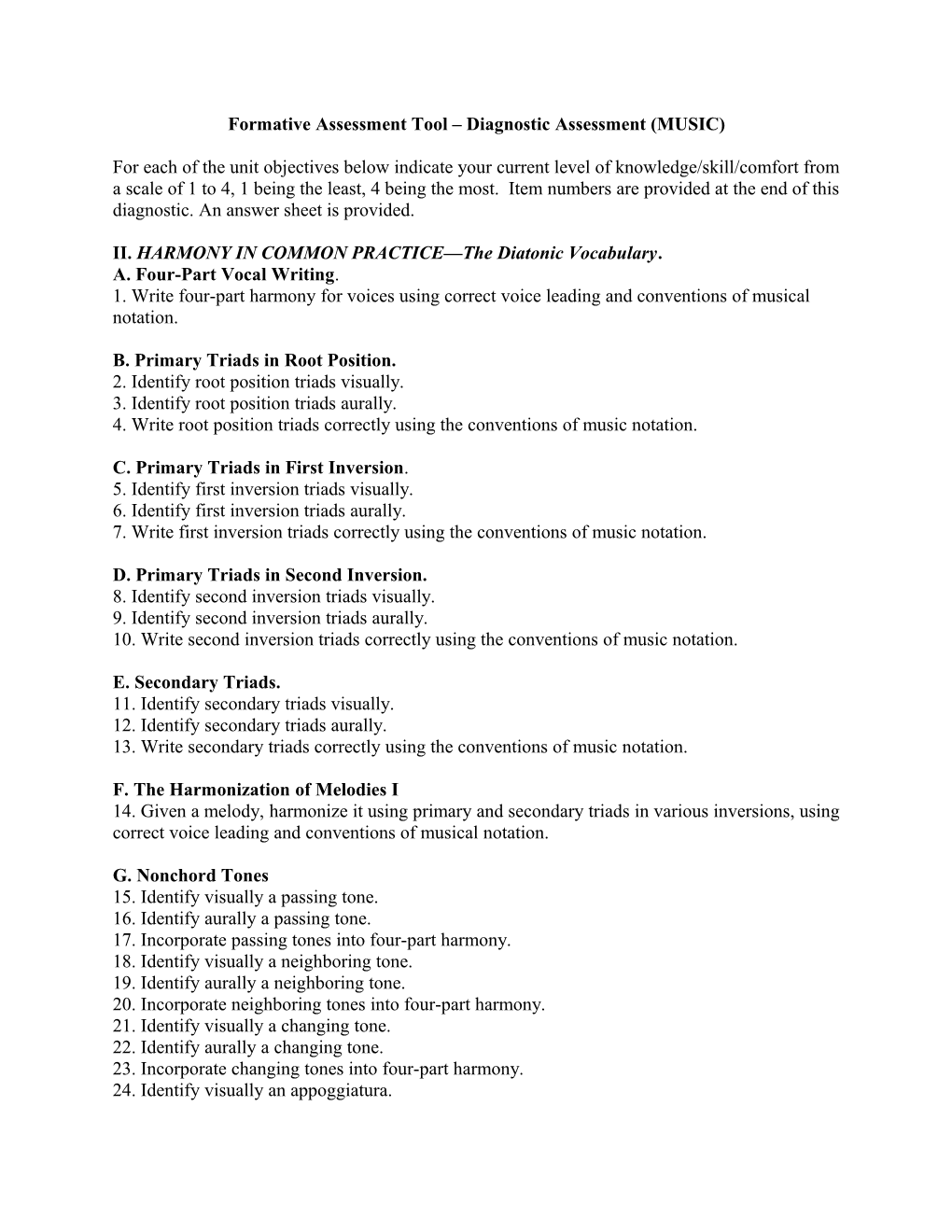 Formative Assessment Tool Diagnostic Assessment (MUSIC)