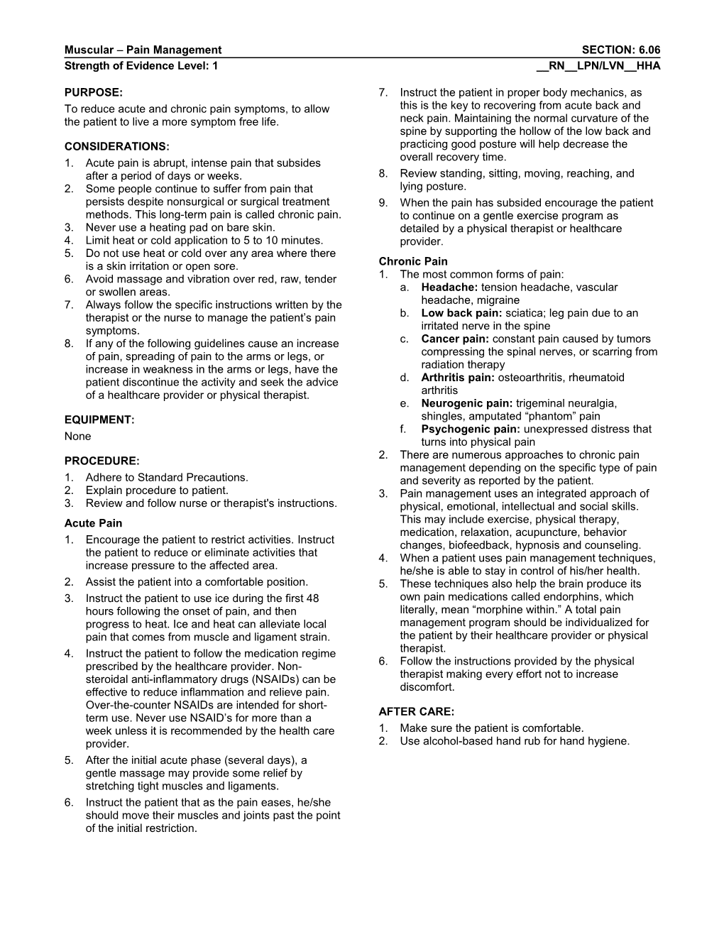 Muscular Pain Managementsection: 6.06