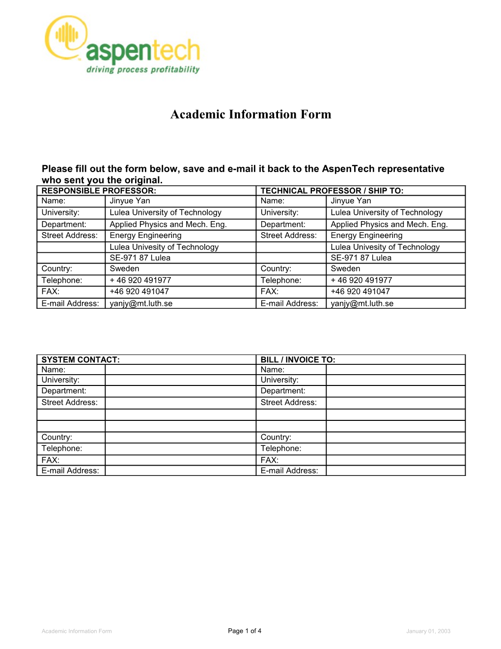 Academic Information Form