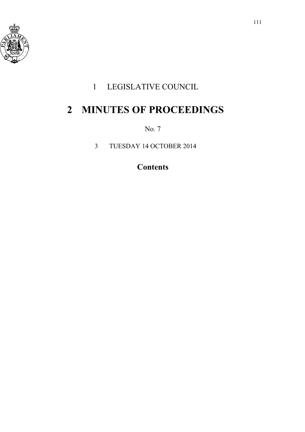 Legislative Council Minutes No. 7 Tuesday 14 October 2014