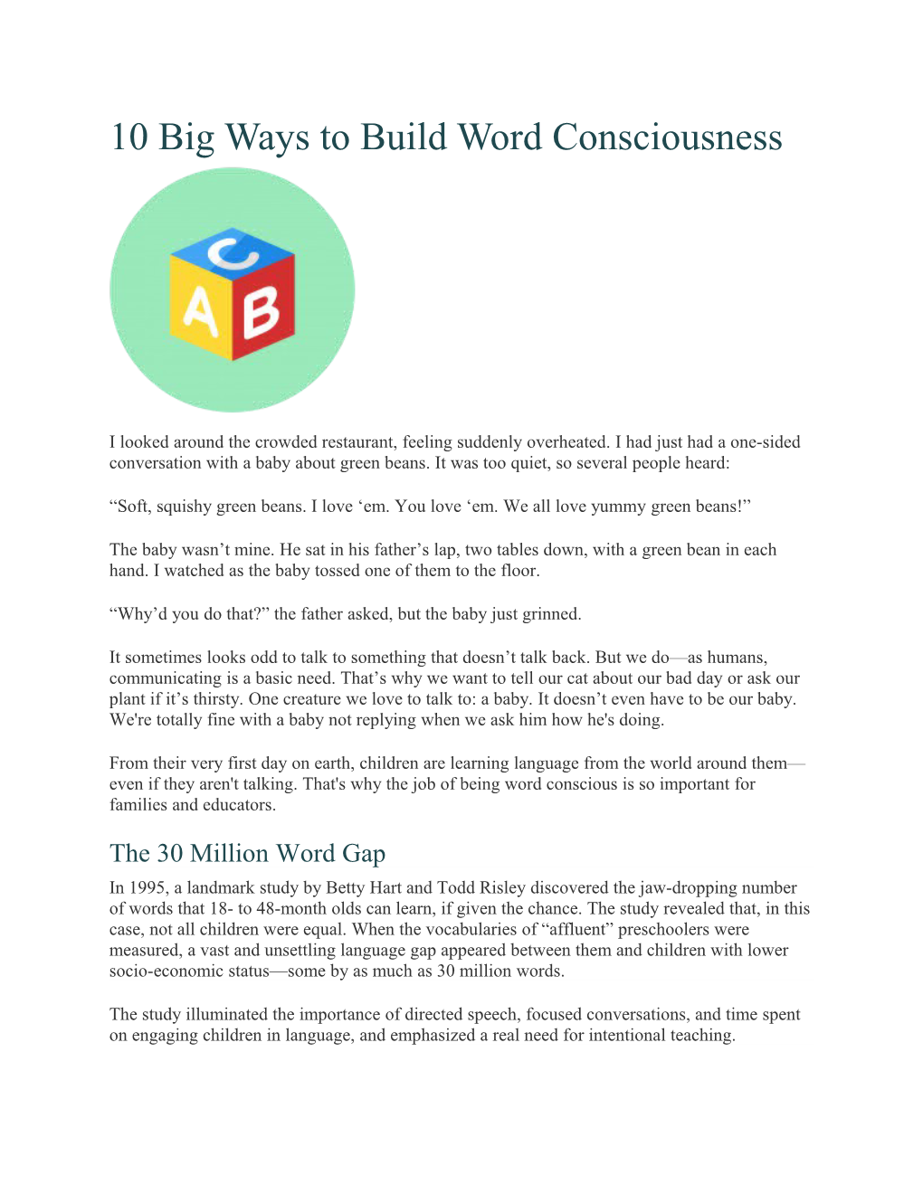 10 Big Ways to Build Word Consciousness