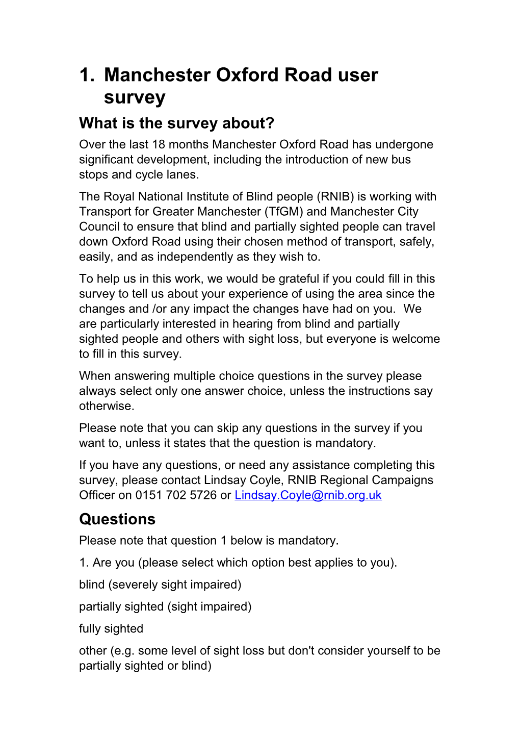 Manchester Oxford Road User Survey