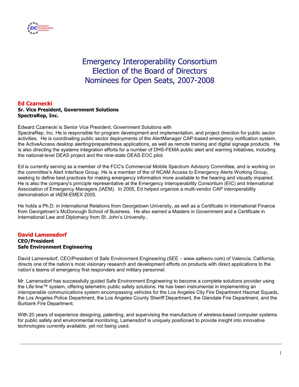 Emergency Interoperability Consortium