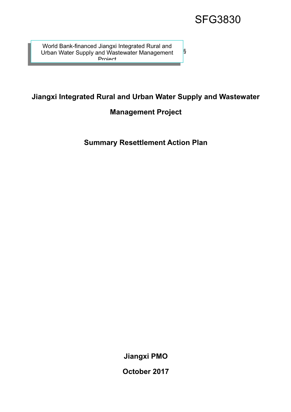 Jiangxi Integrated Rural and Urban Water Supply and Wastewater Management Project