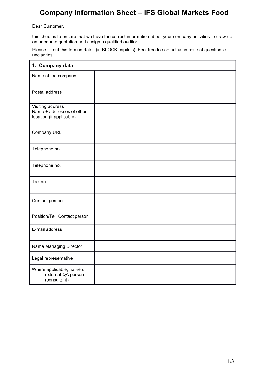 Company Information Sheet