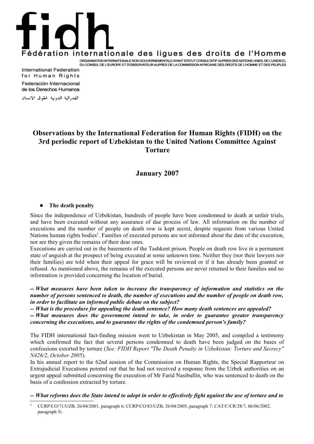 Observations by the International Federation for Human Rights (FIDH) on the 3Rd Periodic