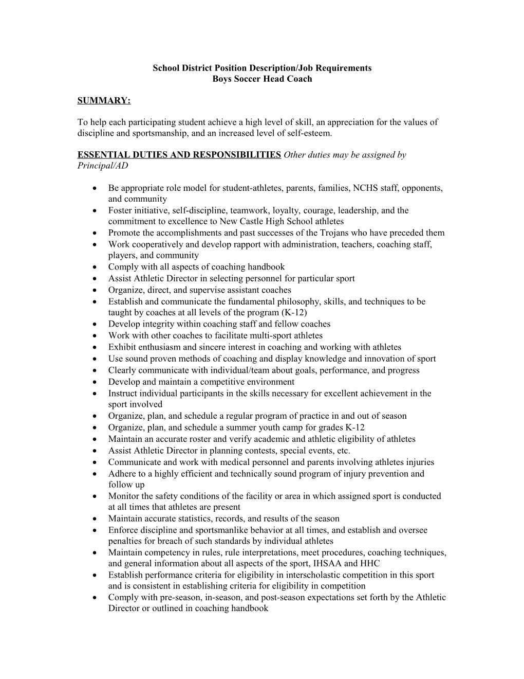 School District Position Description/Job Requirements