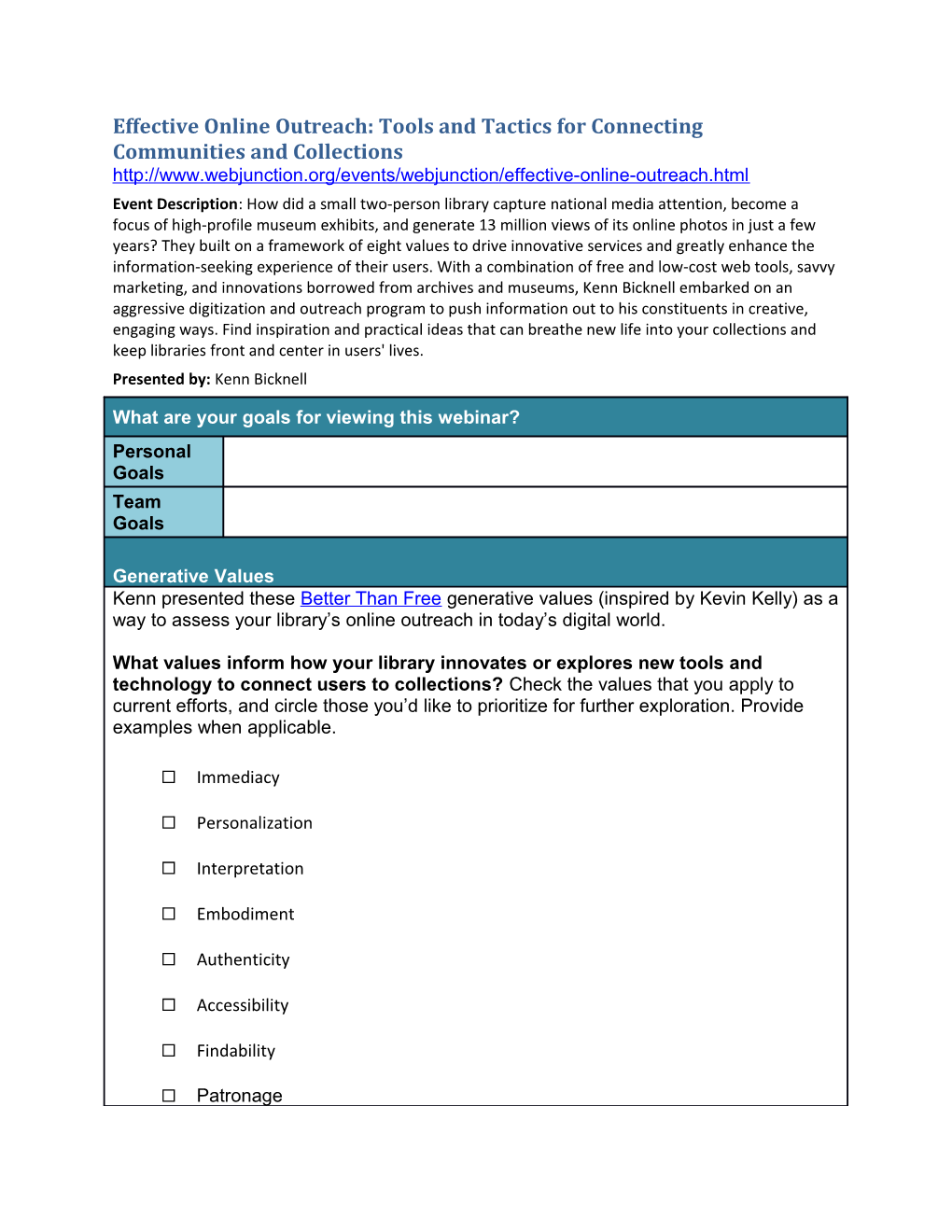 Effective Online Outreach: Tools and Tactics for Connecting Communities and Collections