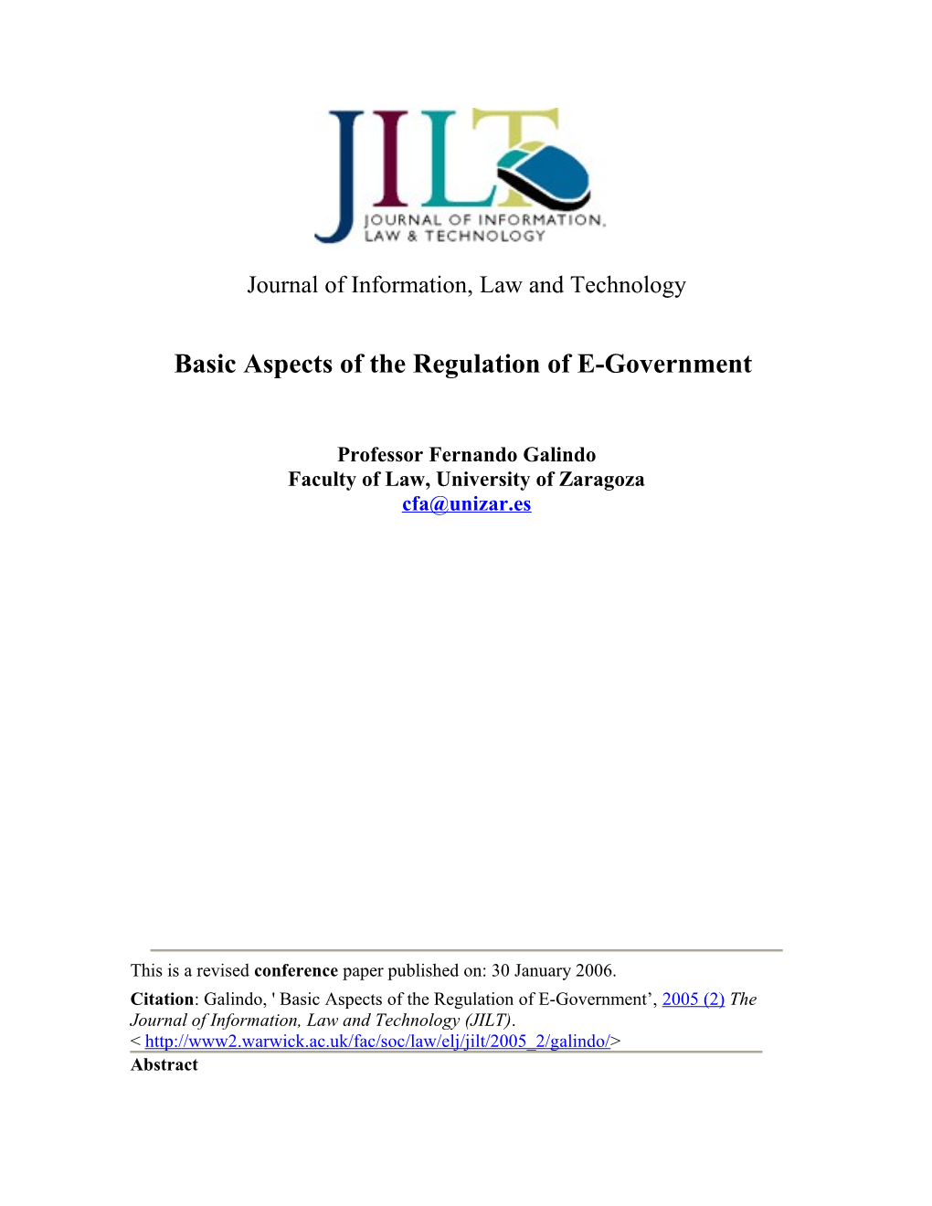 Basic Aspects of the Regulation of E-Government