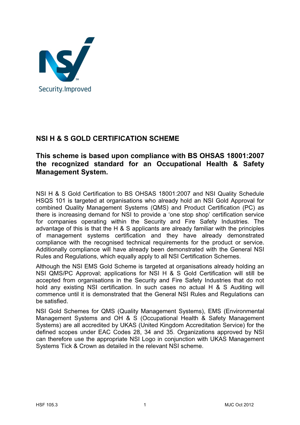 Nsi H & S Gold Certification Scheme